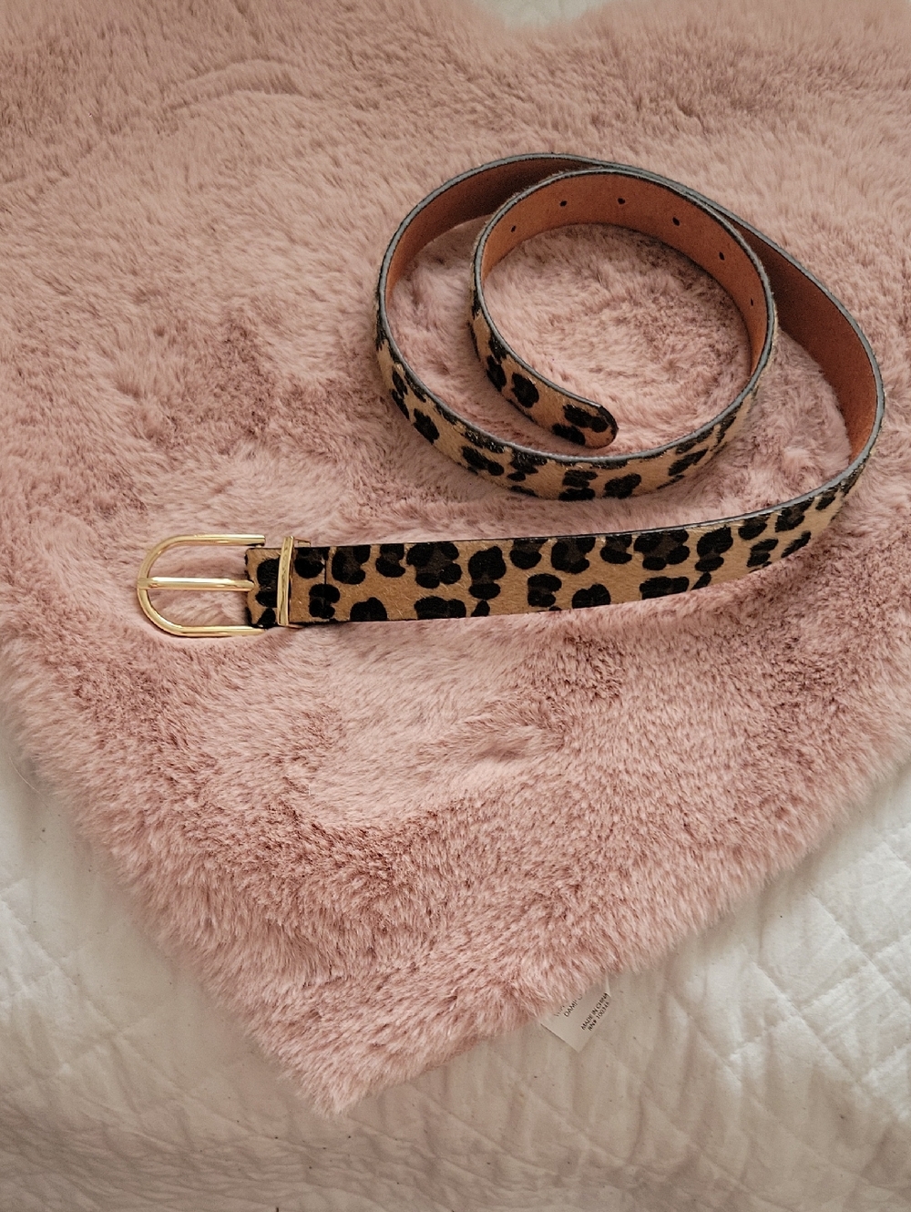 Leopard Print Tan and Black Women's Fashion Belt with Gold Buckle